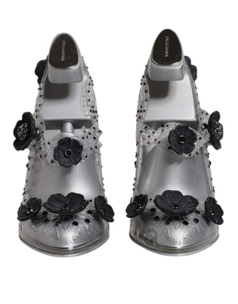 Dolce & Gabbana Cinderella Heels in Clear PVC with Black Crystal Flowers – Women's
