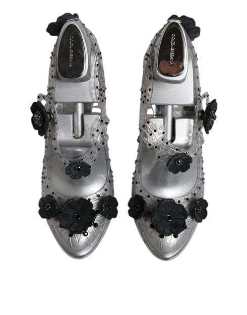 Dolce & Gabbana Cinderella Heels in Clear PVC with Black Crystal Flowers – Women's