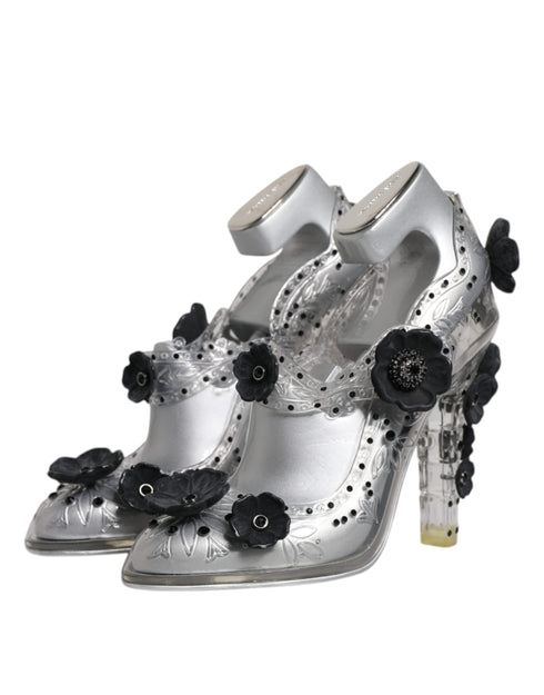 Dolce & Gabbana Cinderella Heels in Clear PVC with Black Crystal Flowers – Women's