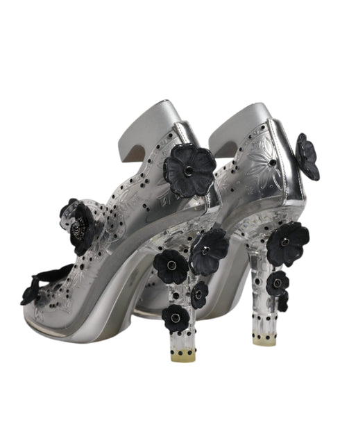 Dolce & Gabbana Cinderella Heels in Clear PVC with Black Crystal Flowers – Women's