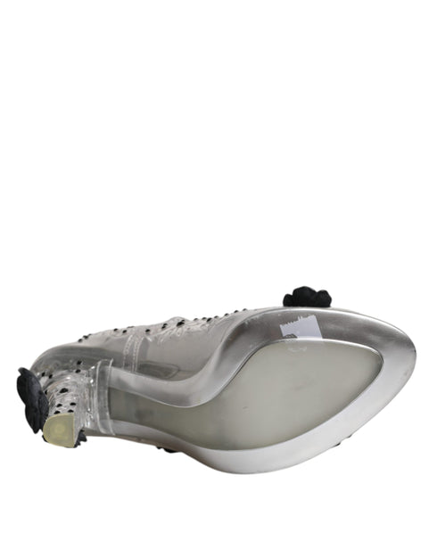 Dolce & Gabbana Cinderella Heels in Clear PVC with Black Crystal Flowers – Women's