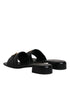 Versace Black Leather Logo Plaque Slide Sandals - Women’s Flats