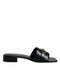 Versace Black Leather Logo Plaque Slide Sandals - Women’s Flats