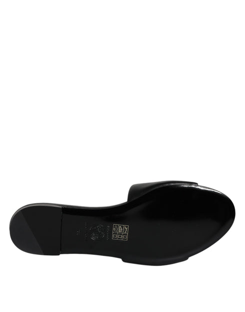 Versace Black Leather Logo Plaque Slides – Women’s Slip-On Flat Sandals with Gold Detail