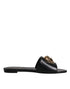 Versace Black Leather Logo Plaque Slides – Women’s Slip-On Flat Sandals with Gold Detail