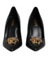 Versace Medusa Black Leather Pumps – Pointed Toe Gold Logo High Heels for Women