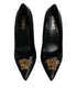 Versace Medusa Black Leather Pumps – Pointed Toe Gold Logo High Heels for Women