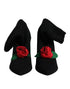 Dolce & Gabbana Black Mid-Calf Stiletto Heels Boots – Stretch Fabric with Rose Detail - Women’s