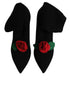 Dolce & Gabbana Black Mid-Calf Stiletto Heels Boots – Stretch Fabric with Rose Detail - Women’s