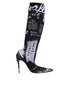 Dolce & Gabbana Black White Logo Stretch Sock High Heel Boots – Women's Shoes