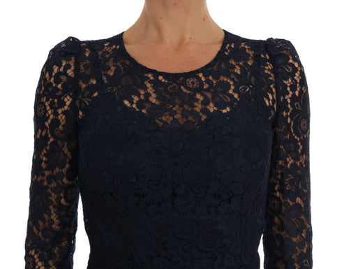 Dolce & Gabbana Blue Taormina Floral Lace Sheath Dress