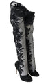 Dolce & Gabbana Black Floral Embroidered Over-the-Knee Socks Boots – Women's High Heel Shoes