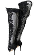 Dolce & Gabbana Black Floral Embroidered Over-the-Knee Socks Boots – Women's High Heel Shoes