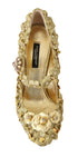 Dolce & Gabbana Mary Janes Gold Floral Crystal Cotton Leather Pumps - Women’s