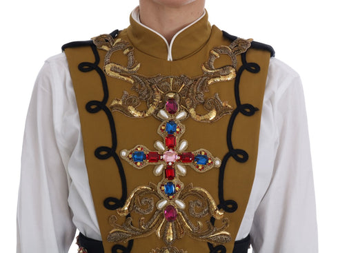 Dolce & Gabbana Yellow Crystal Cross Vest Jacket
