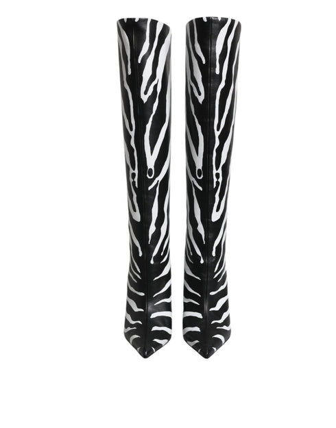 Dolce & Gabbana Black White Zebra Heels High Boots Shoes - Women’s