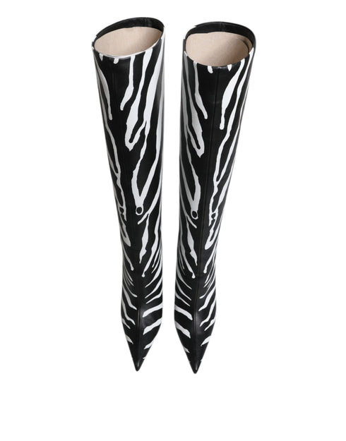 Dolce & Gabbana Black White Zebra Heels High Boots Shoes - Women’s