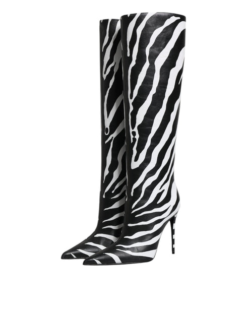 Dolce & Gabbana Black White Zebra Heels High Boots Shoes - Women’s