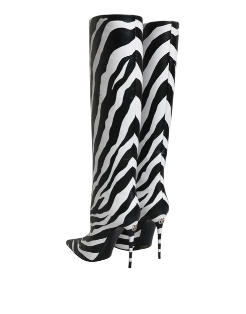 Dolce & Gabbana Black White Zebra Heels High Boots Shoes - Women’s