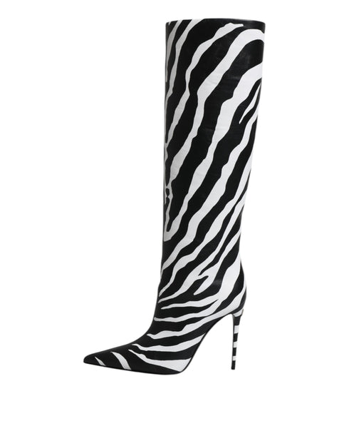 Dolce & Gabbana Black White Zebra Heels High Boots Shoes - Women’s
