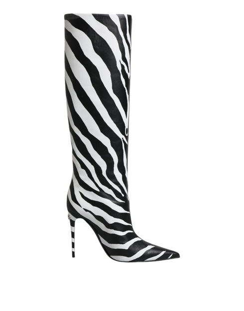 Dolce & Gabbana Black White Zebra Heels High Boots Shoes - Women’s