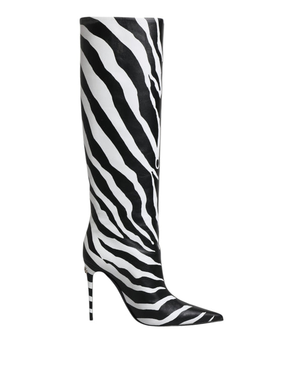 Dolce & Gabbana Black White Zebra Heels High Boots Shoes - Women’s