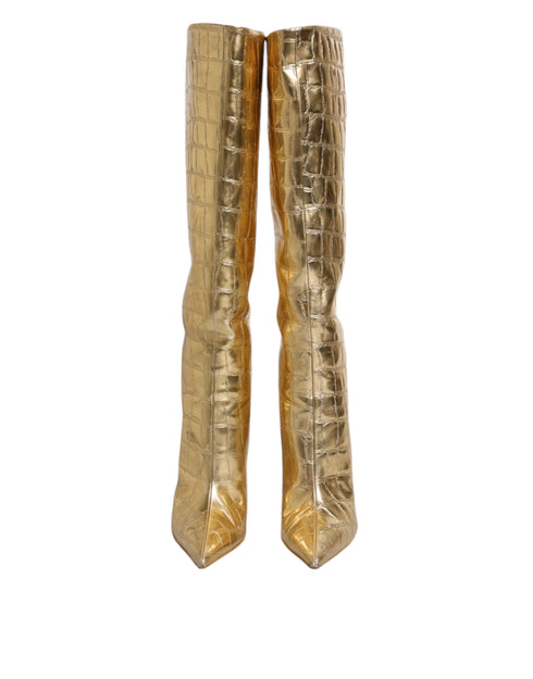 Dolce & Gabbana Gold Leather Stiletto Heels High Boots Shoes - Women’s
