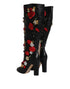 Dolce & Gabbana Black Roses Embellished Leather Heel Boots for Women
