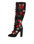 Dolce & Gabbana Black Roses Embellished Leather Heel Boots for Women