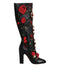 Dolce & Gabbana Black Roses Embellished Leather Heel Boots for Women