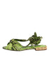 Dolce & Gabbana Green Leather Flat Sandals – Women’s Ankle Wrap Animal Print Shoes