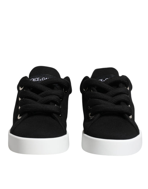 Dolce & Gabbana Black Portofino Sneakers – Low Top Cotton Lace-Up Shoes