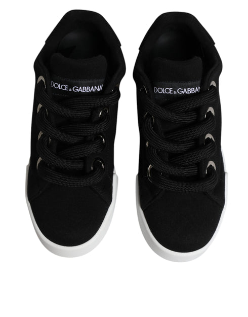 Dolce & Gabbana Black Portofino Sneakers – Low Top Cotton Lace-Up Shoes