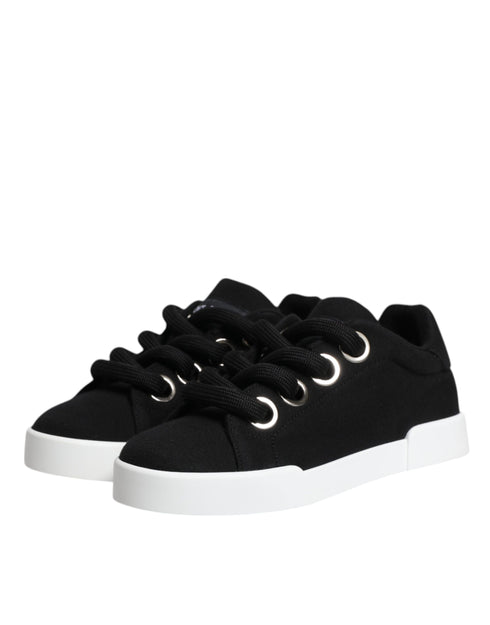 Dolce & Gabbana Black Portofino Sneakers – Low Top Cotton Lace-Up Shoes