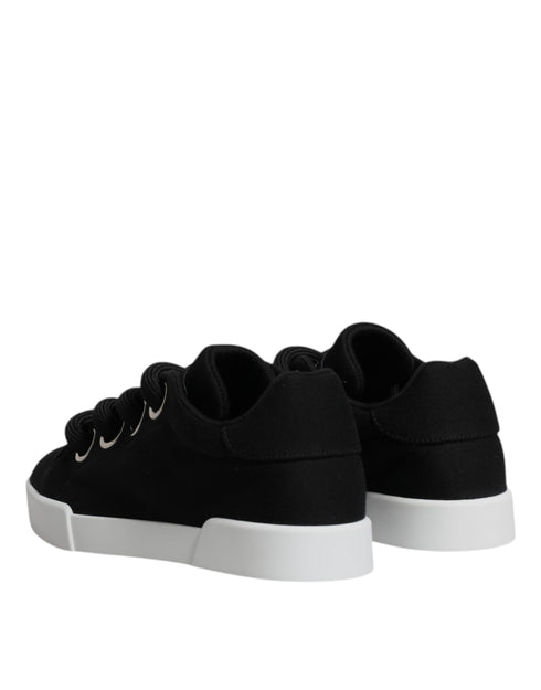 Dolce & Gabbana Black Portofino Sneakers – Low Top Cotton Lace-Up Shoes