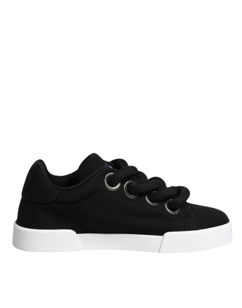 Dolce & Gabbana Black Portofino Sneakers – Low Top Cotton Lace-Up Shoes