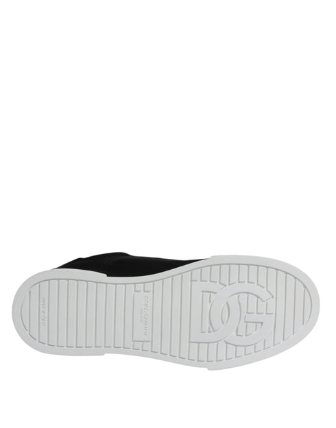 Dolce & Gabbana Black Portofino Sneakers – Low Top Cotton Lace-Up Shoes