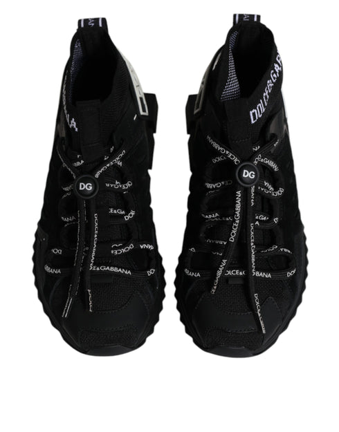 Dolce & Gabbana Black Sorrento Sock Sneakers Logo Lace-Up Shoes for Women