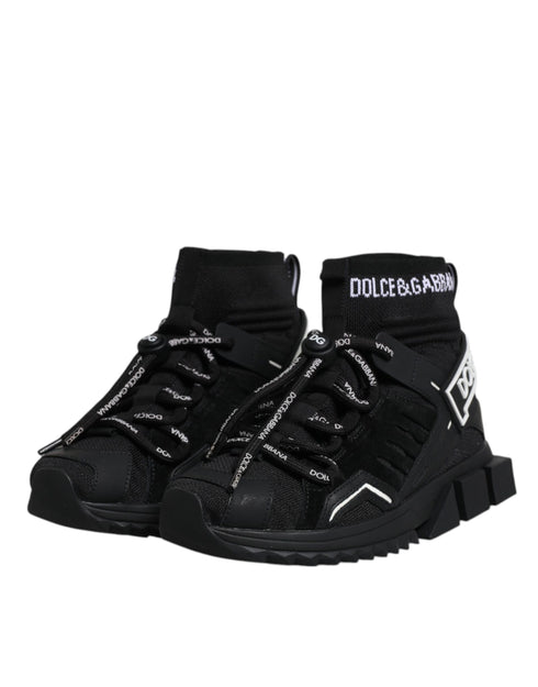Dolce & Gabbana Black Sorrento Sock Sneakers Logo Lace-Up Shoes for Women