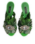 Dolce & Gabbana Keira Slide Sandals – Green Crystal Heeled Silk Slides Women