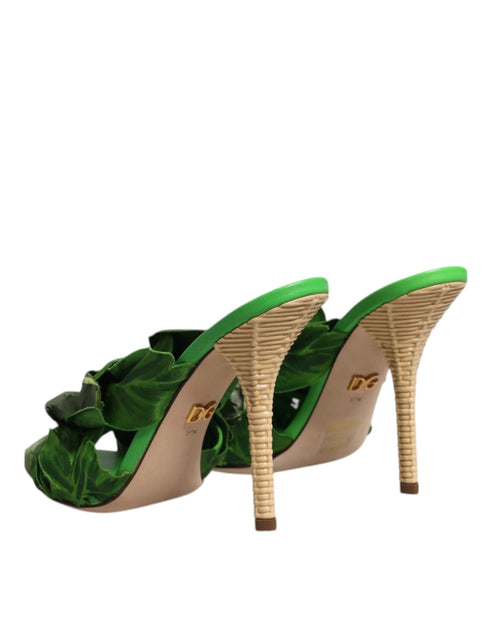 Dolce & Gabbana Keira Slide Sandals – Green Crystal Heeled Silk Slides Women