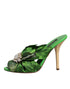 Dolce & Gabbana Keira Slide Sandals – Green Crystal Heeled Silk Slides Women