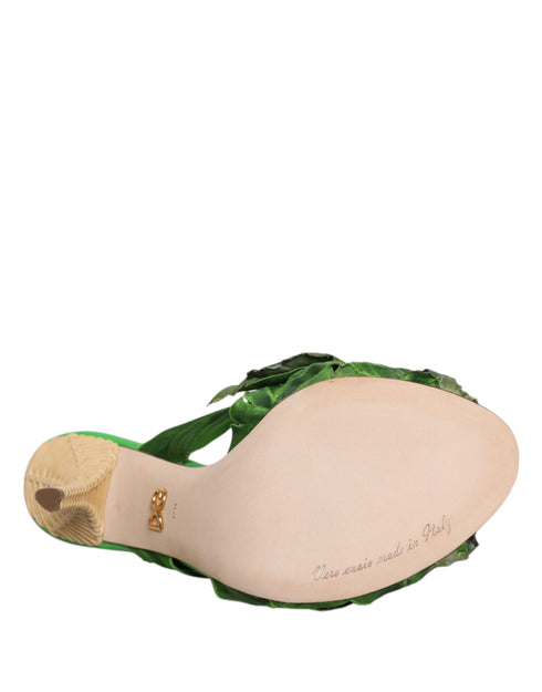 Dolce & Gabbana Keira Slide Sandals – Green Crystal Heeled Silk Slides Women