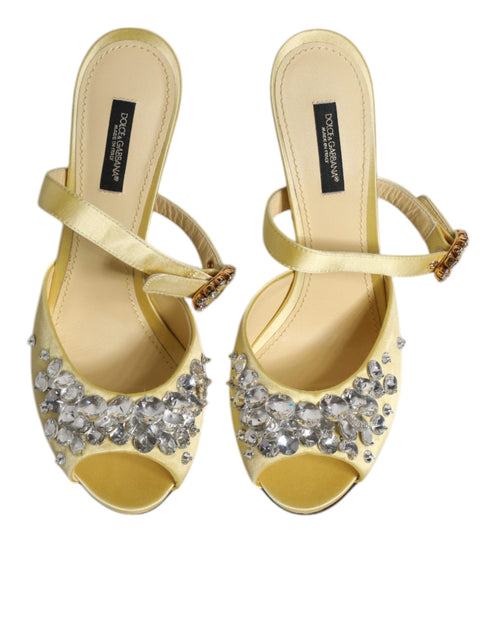 Dolce & Gabbana KEIRA Yellow Crystal Heels – Women’s Embellished Slide Sandals