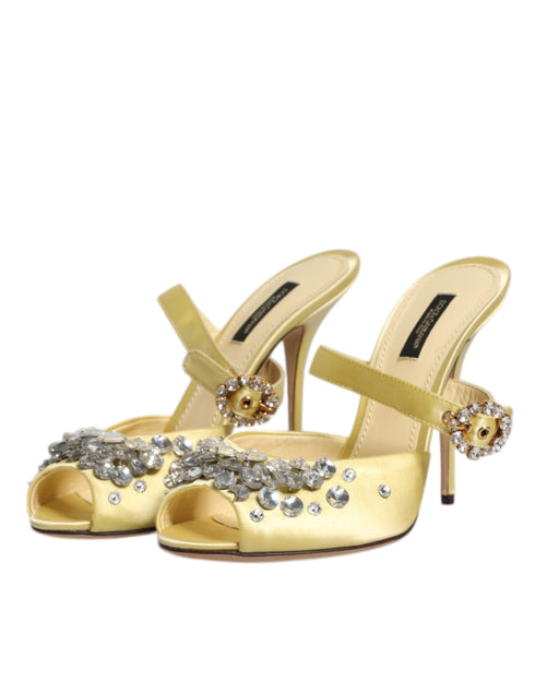 Dolce & Gabbana KEIRA Yellow Crystal Heels – Women’s Embellished Slide Sandals