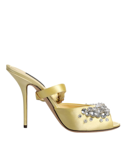 Dolce & Gabbana KEIRA Yellow Crystal Heels – Women’s Embellished Slide Sandals