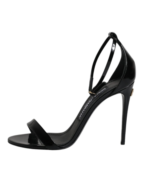 Dolce & Gabbana KEIRA Heels – Black Calf Leather Ankle Strap Sandals for Women