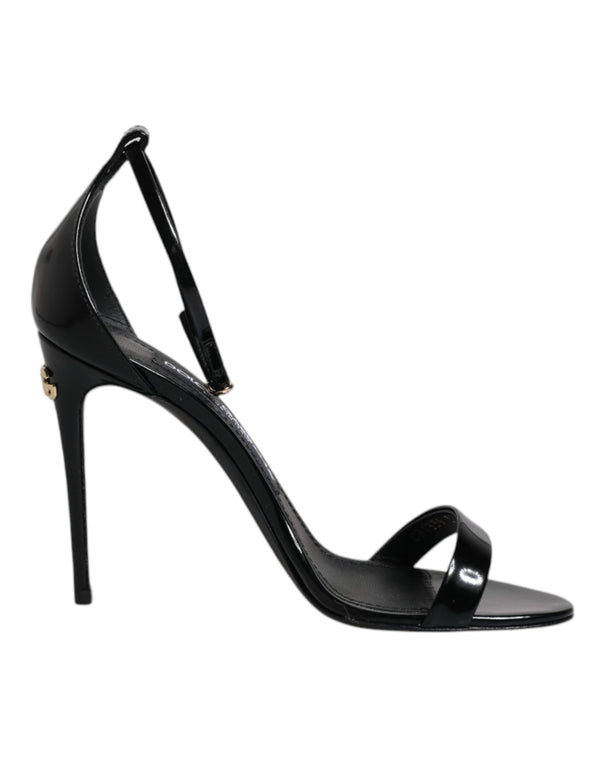 Dolce & Gabbana KEIRA Heels – Black Calf Leather Ankle Strap Sandals for Women
