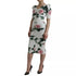 Dolce & Gabbana White Roses Print Stretch Silk Pleated Dress