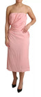 Dolce & Gabbana Pink Silk Stretch Strapless Sheath Midi Dress